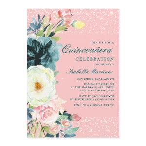 Pink Teal Cream Floral Quinceanera Birthday