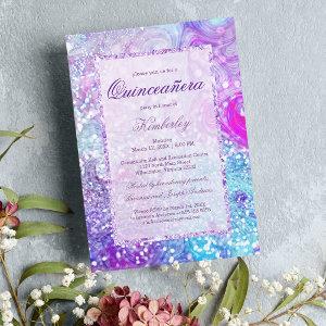 Pink teal lavender marble glitter Quinceañera