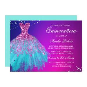 Pink Teal Sparkle Dress Quinceanera