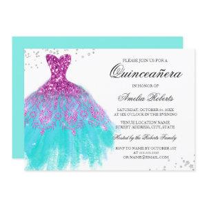 Pink Teal Sparkle Dress Quinceanera