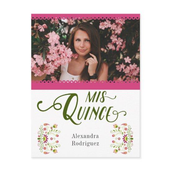 Pink Traditional Mexican Floral Photo Quinceanera  Postcard