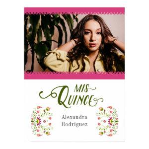 Pink Traditional Mexican Floral Photo Quinceanera Poster