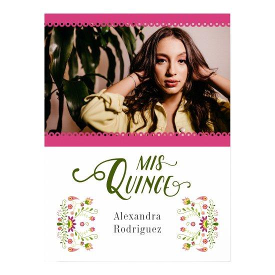 Pink Traditional Mexican Floral Photo Quinceanera Poster