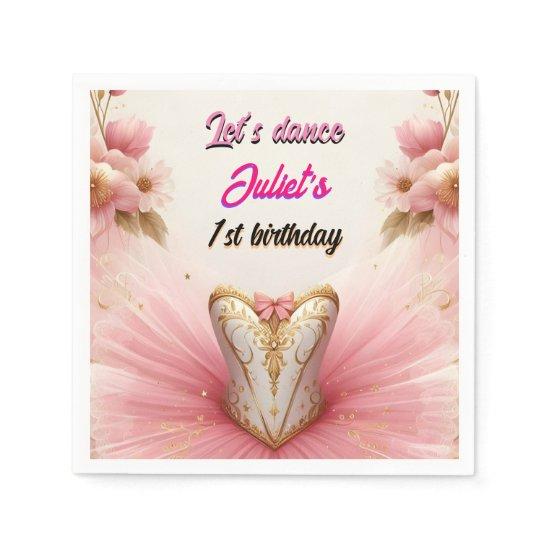 pink Tutu chic girls Ballerina 1st birthday Napkins