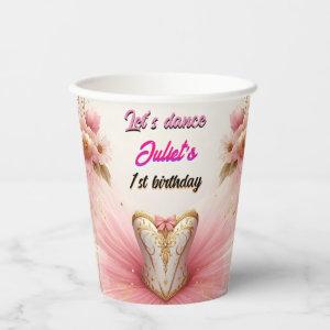 pink Tutu chic girls Ballerina 1st birthday Paper Cups