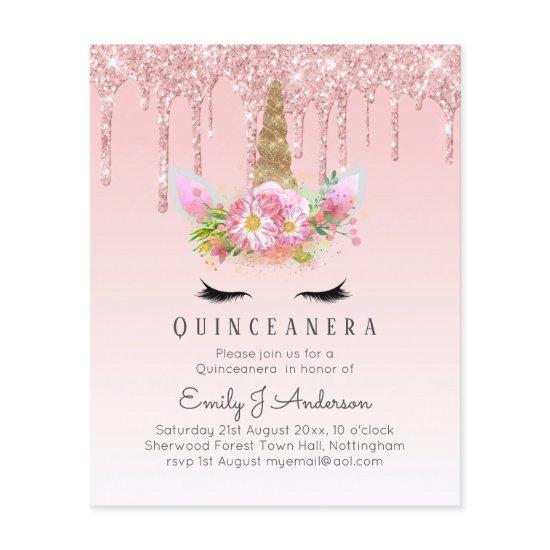 Pink Unicorn Rose Gold Drip Glitter QUINCEANERA