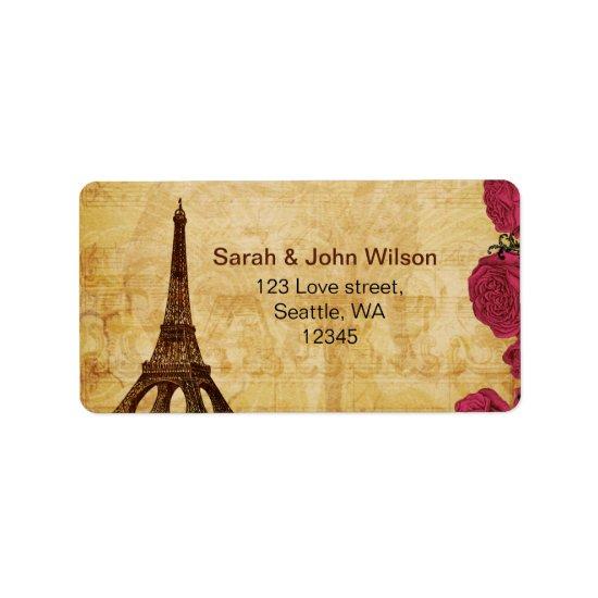 Pink vintage eiffel tower Paris address labels