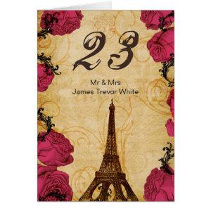 Pink vintage eiffel tower Paris Table Numbers