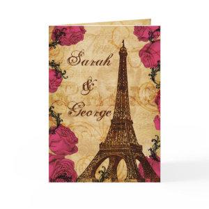 Pink vintage eiffel tower Paris wedding rsvp