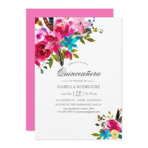 Pink Watercolor Boho Chic Floral Quinceañera