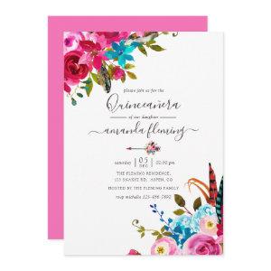 Pink Watercolor Boho Chic Floral Quinceañera