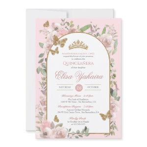 Pink Watercolor Golden Butterfly Quinceanera