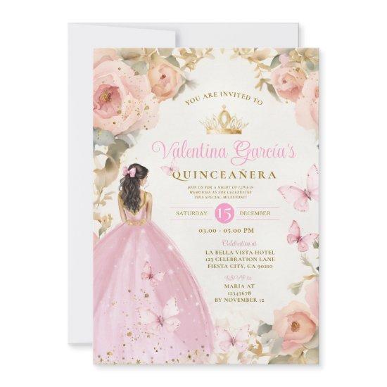 Pink Watercolor Quinceañera 15 Anos  Gold Crown