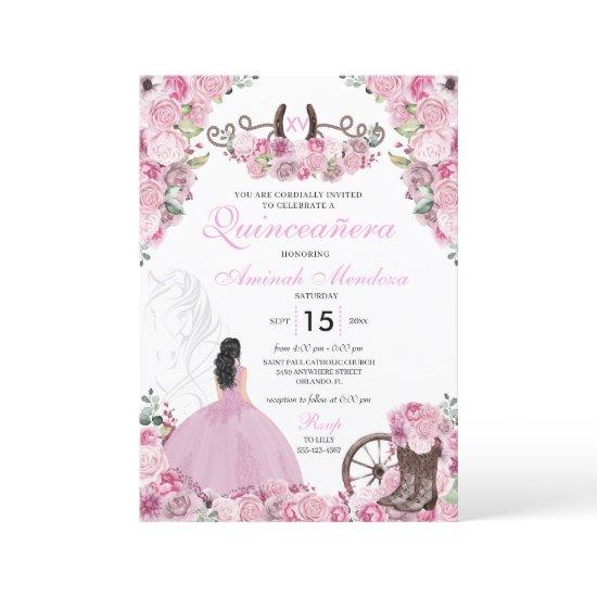 Pink Western Charra Floral Boots Quinceañera
