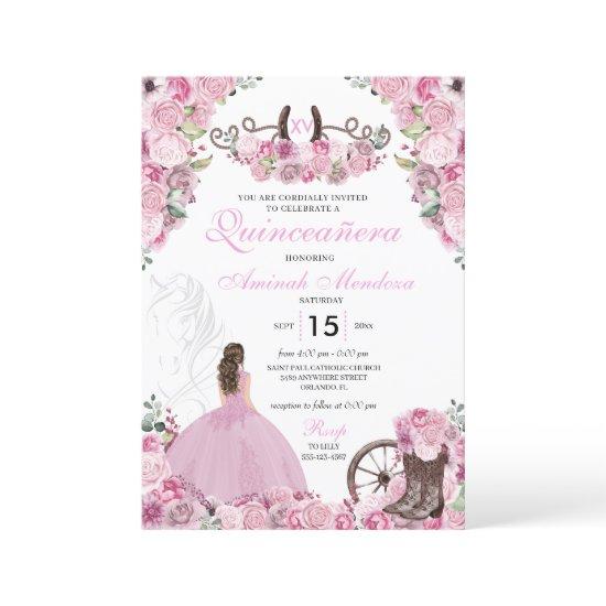 Pink Western Charra Floral Boots Quinceañera
