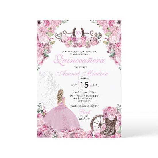 Pink Western Charra Floral Boots Quinceañera