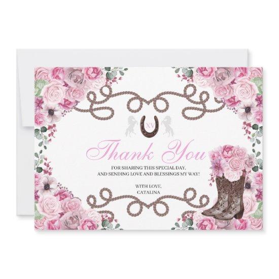 Pink Western Horse Quinceanera Thank You Card