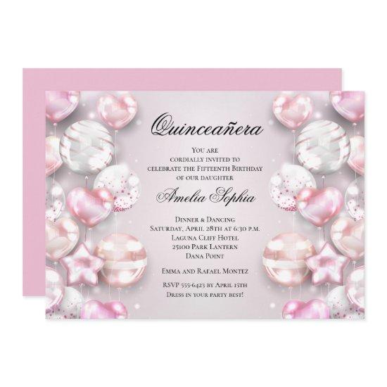 Pink White Balloons Quinceañera