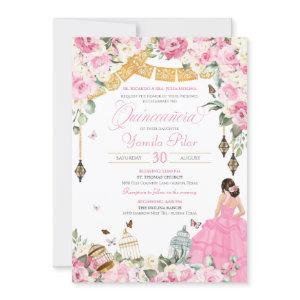 Pink White Elegant Floral Butterfly Quinceanera 1