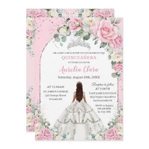 Pink White Floral Silver Arch Quinceanera Sweet 16