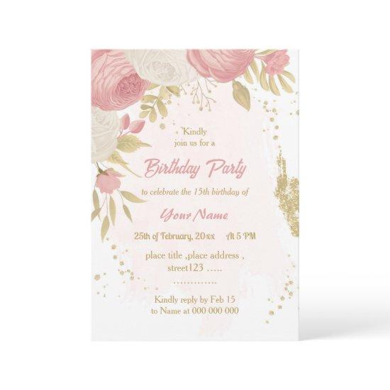 pink & white flowers gold botanical birthday party