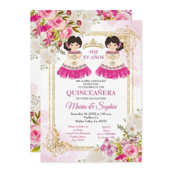 Pink & White Flowers Twin Quinceanera