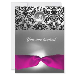 PINK WHITE FUCHSIA DAMASK GEM STONE MONOGRAM