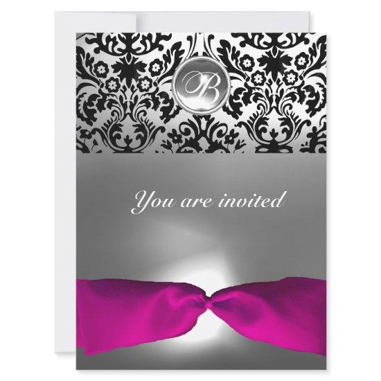 PINK WHITE FUCHSIA DAMASK GEM STONE MONOGRAM