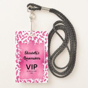 Pink White Leopard Quinceañera Invite VIP Pass Badge