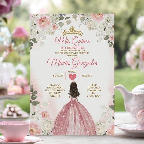 Pink & White Mis Quince 15 Anos Gold Crown