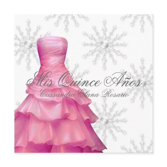 Pink White Snowflakes White Quinceanera