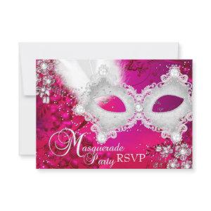 Pink White Sparkle Mask Masquerade Party RSVP