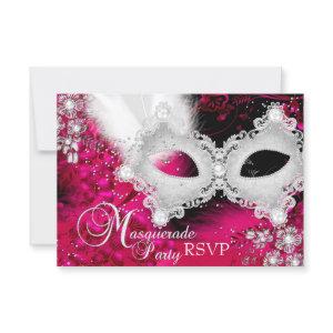 Pink White Sparkle Mask Masquerade Party RSVP