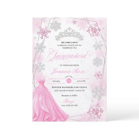 Pink Winter Wonderland Snowflake Quinceanera