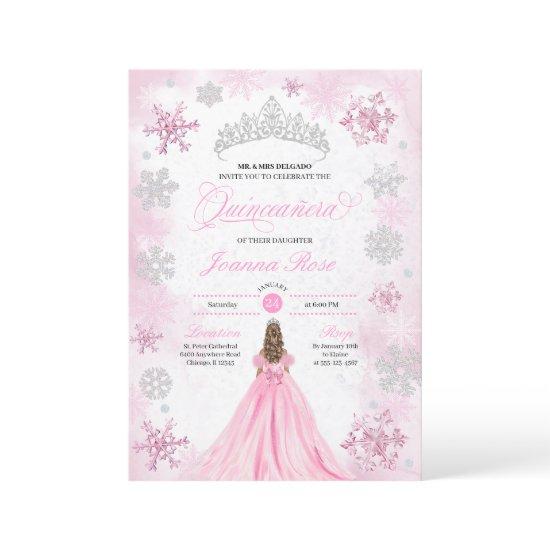 Pink Winter Wonderland Snowflake Quinceanera