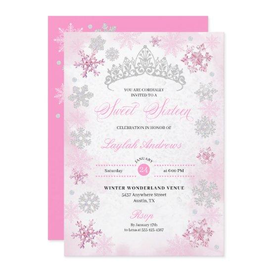 Pink Winter Wonderland Snowflake Sweet 16