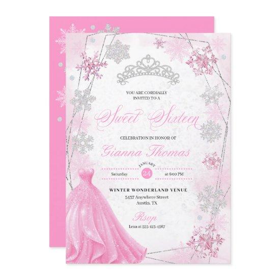 Pink Winter Wonderland Snowflake Sweet 16