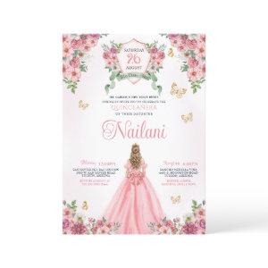 Pink with Gold Butterflies Rose Bloom Quinceanera