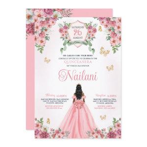 Pink with Gold Butterflies Rose Bloom Quinceanera