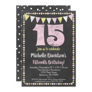 Pink Yellow Chalkboard 15th Birthday