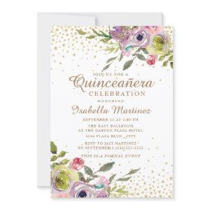 Pink Yellow Floral Gold Glitter Quinceañera