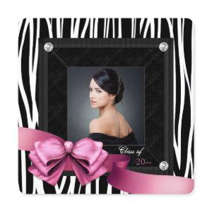 Pink Zebra Photo Graduation Announcements