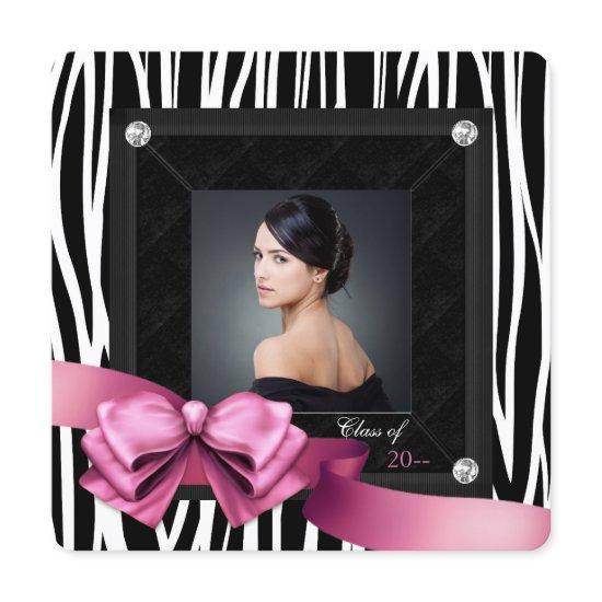 Pink Zebra Photo Graduation Announcements