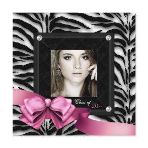 Pink Zebra Photo Graduation Announcements