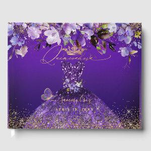 PixDezines Butterflies Quinceanera, Dark Purple Guest Book