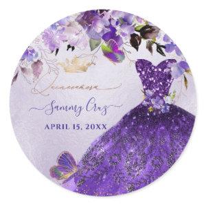 PixDezines Butterflies Quinceanera, Dark Purple In Classic Round Sticker