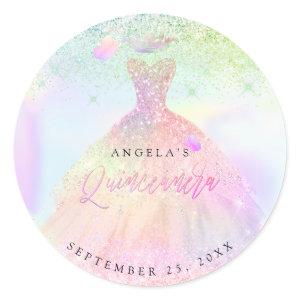 PixDezines Cotton Candy Holographic Quinceanera Classic Round Sticker