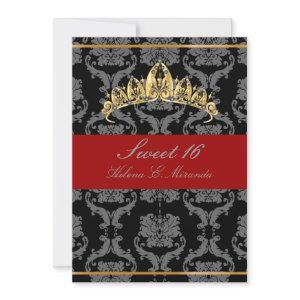 PixDezines Damask Sweet 16/ tiara/black/red velvet
