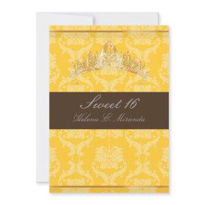 PixDezines Damask Sweet 16/ tiara/yellow+chocolate