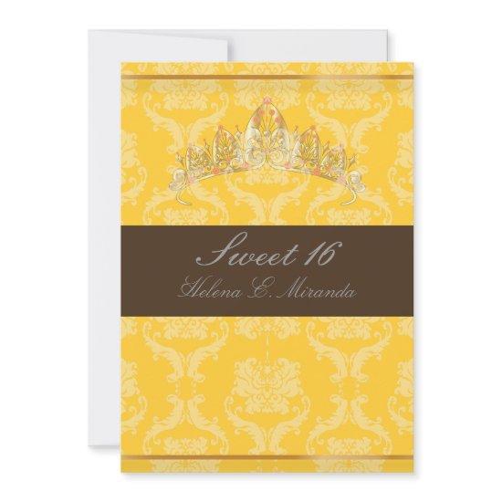 PixDezines Damask Sweet 16/ tiara/yellow+chocolate